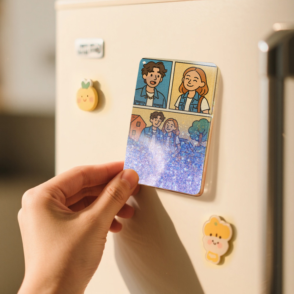Custom Cartoon Hand-Painted Style Photo Fridge Magnet Personalized Quicksand Fridge Magnet Christmas Gift - MyMoonLampAu