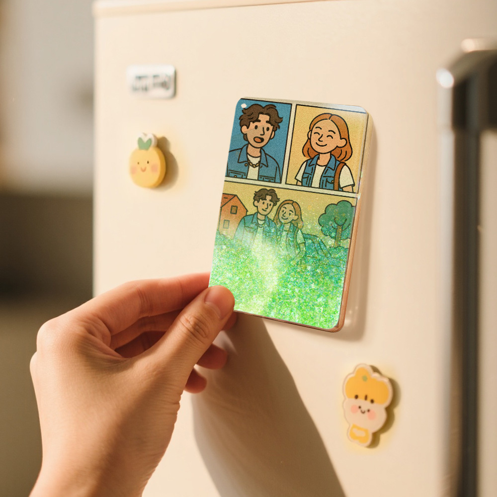 Custom Cartoon Hand-Painted Style Photo Fridge Magnet Personalized Quicksand Fridge Magnet Christmas Gift - MyMoonLampAu