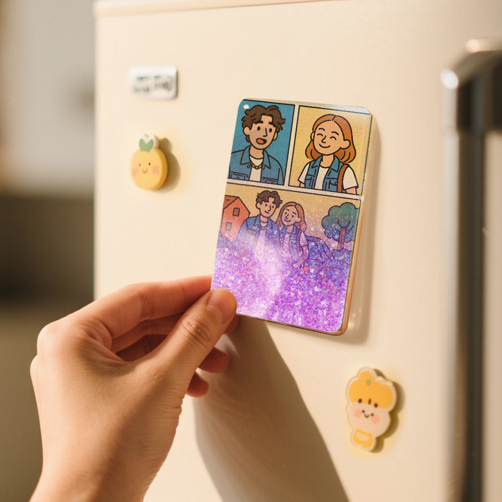 Custom Cartoon Hand-Painted Style Photo Fridge Magnet Personalized Quicksand Fridge Magnet Christmas Gift - MyMoonLampAu