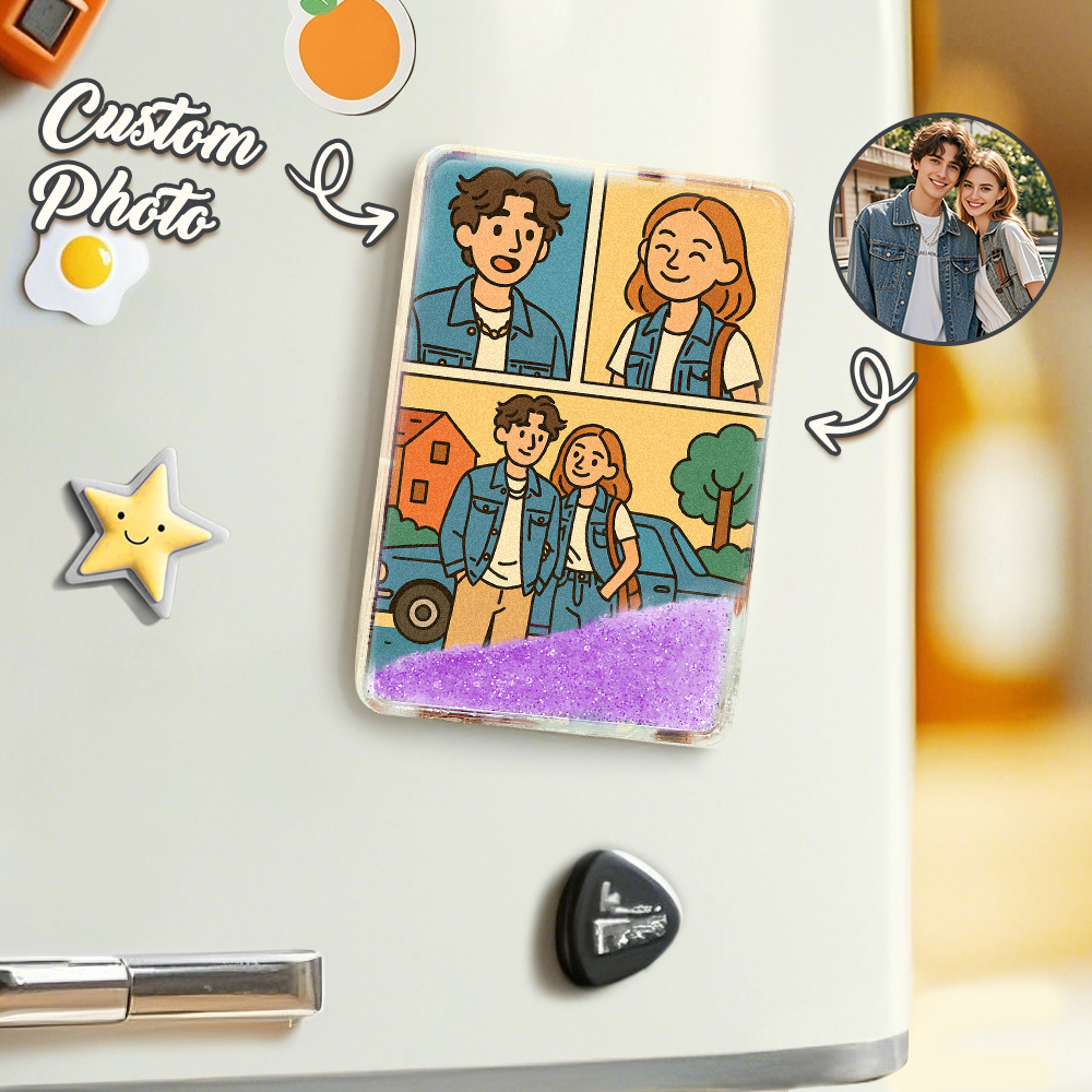 Custom Cartoon Hand-Painted Style Photo Fridge Magnet Personalized Quicksand Fridge Magnet Christmas Gift - MyMoonLampAu