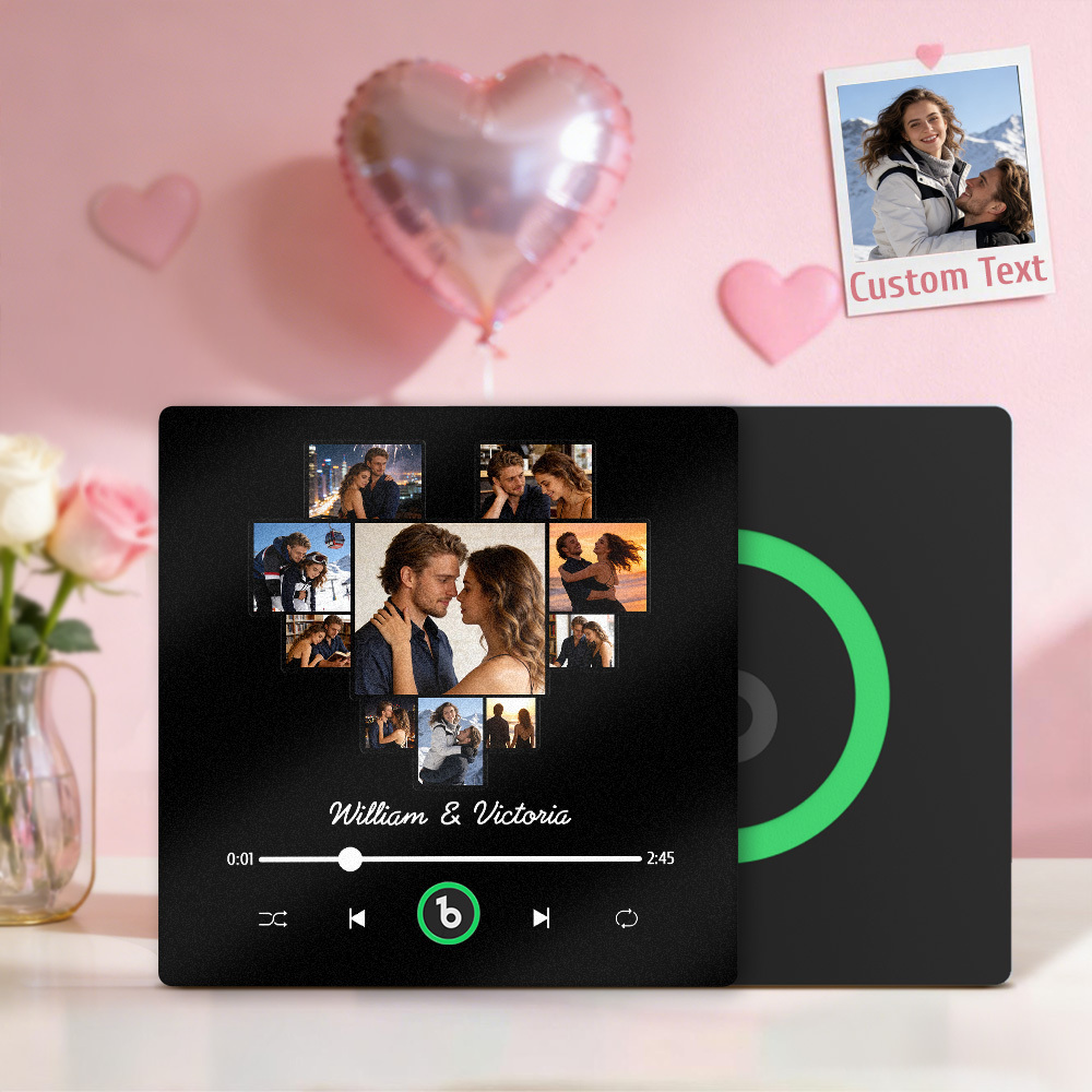 Custom Photos Heart Shape Music Fridge Magnet Personalized Names Frame Gift for Couples - MyMoonLampAu