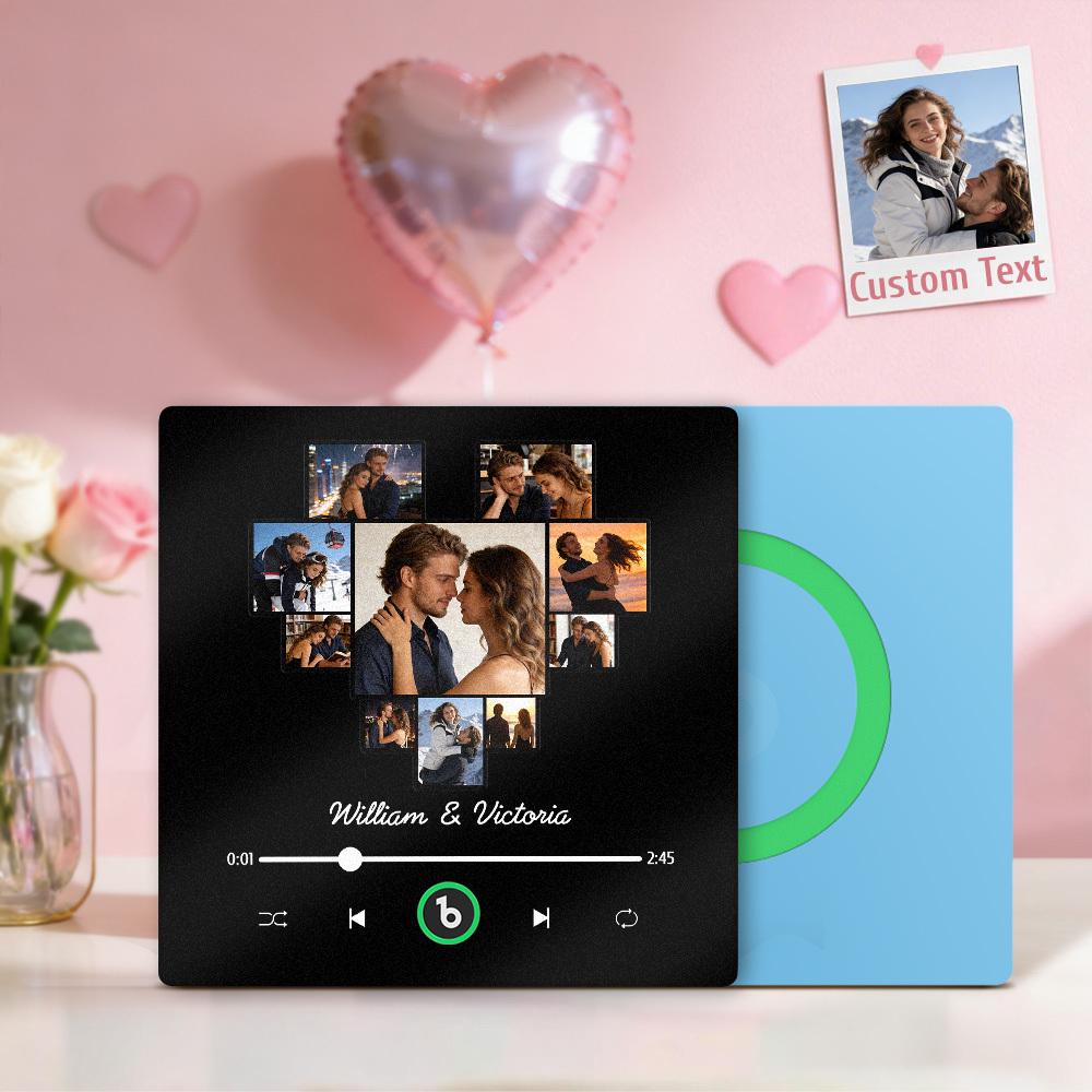 Custom Photos Heart Shape Music Fridge Magnet Personalized Names Frame Gift for Couples - MyMoonLampAu