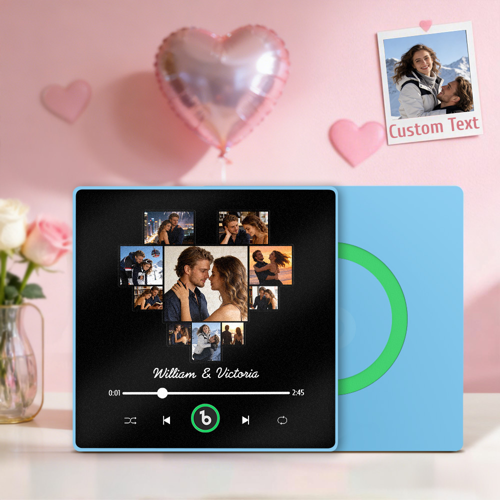 Custom Photos Heart Shape Music Fridge Magnet Personalized Names Frame Gift for Couples - MyMoonLampAu
