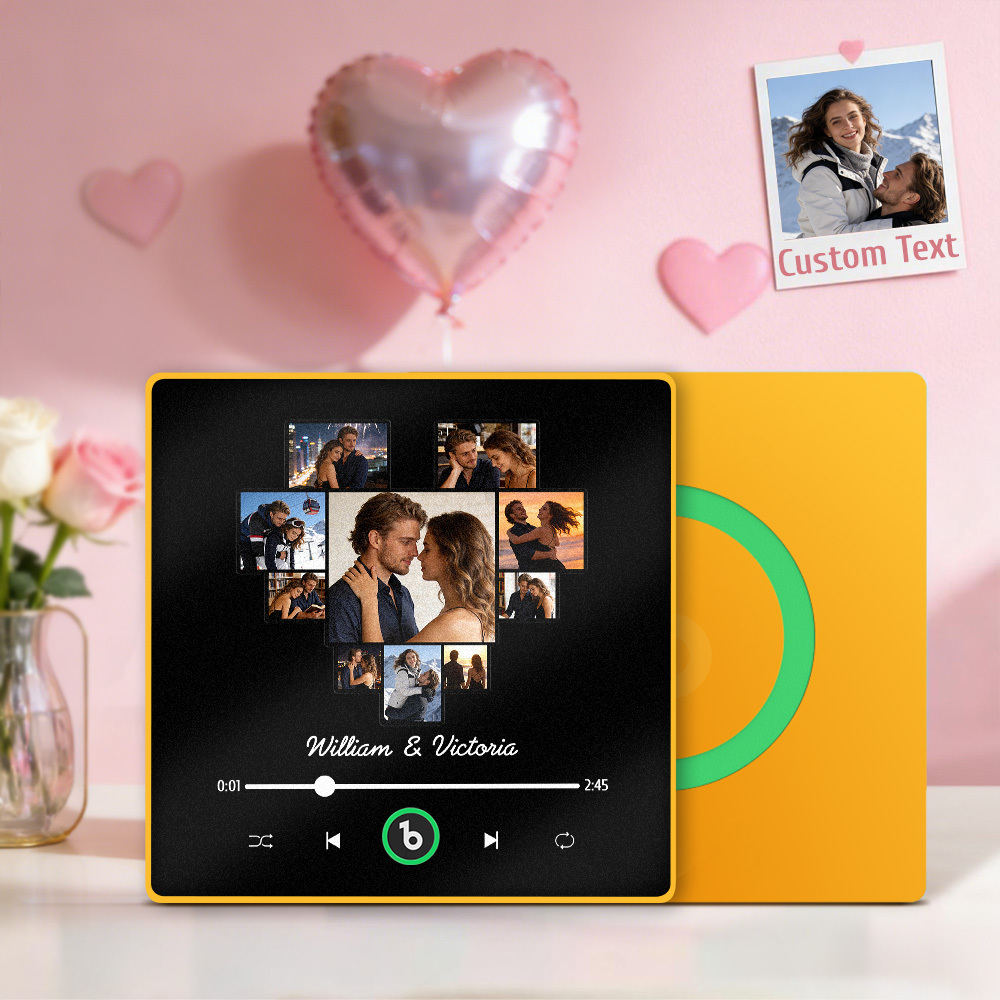 Custom Photos Heart Shape Music Fridge Magnet Personalized Names Frame Gift for Couples - MyMoonLampAu