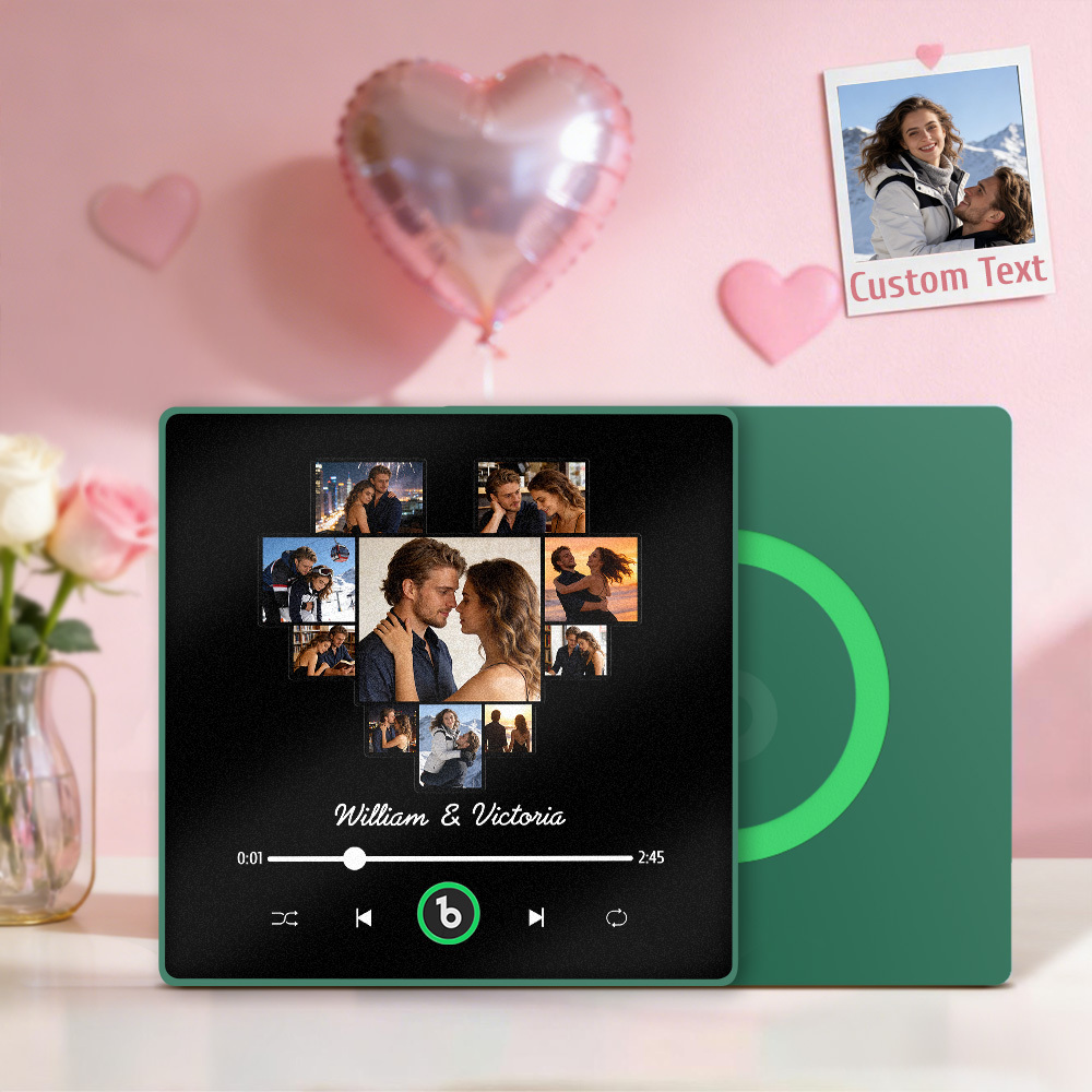 Custom Photos Heart Shape Music Fridge Magnet Personalized Names Frame Gift for Couples - MyMoonLampAu