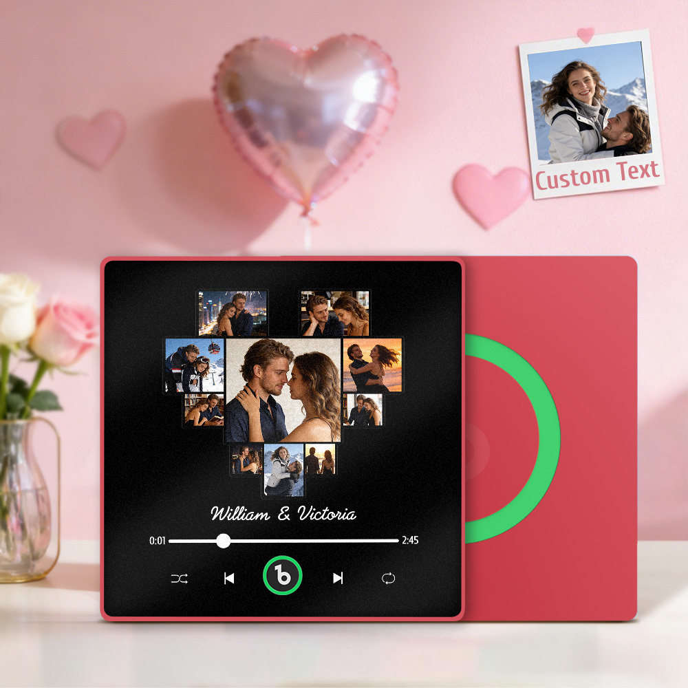 Custom Photos Heart Shape Music Fridge Magnet Personalized Names Frame Gift for Couples - MyMoonLampAu