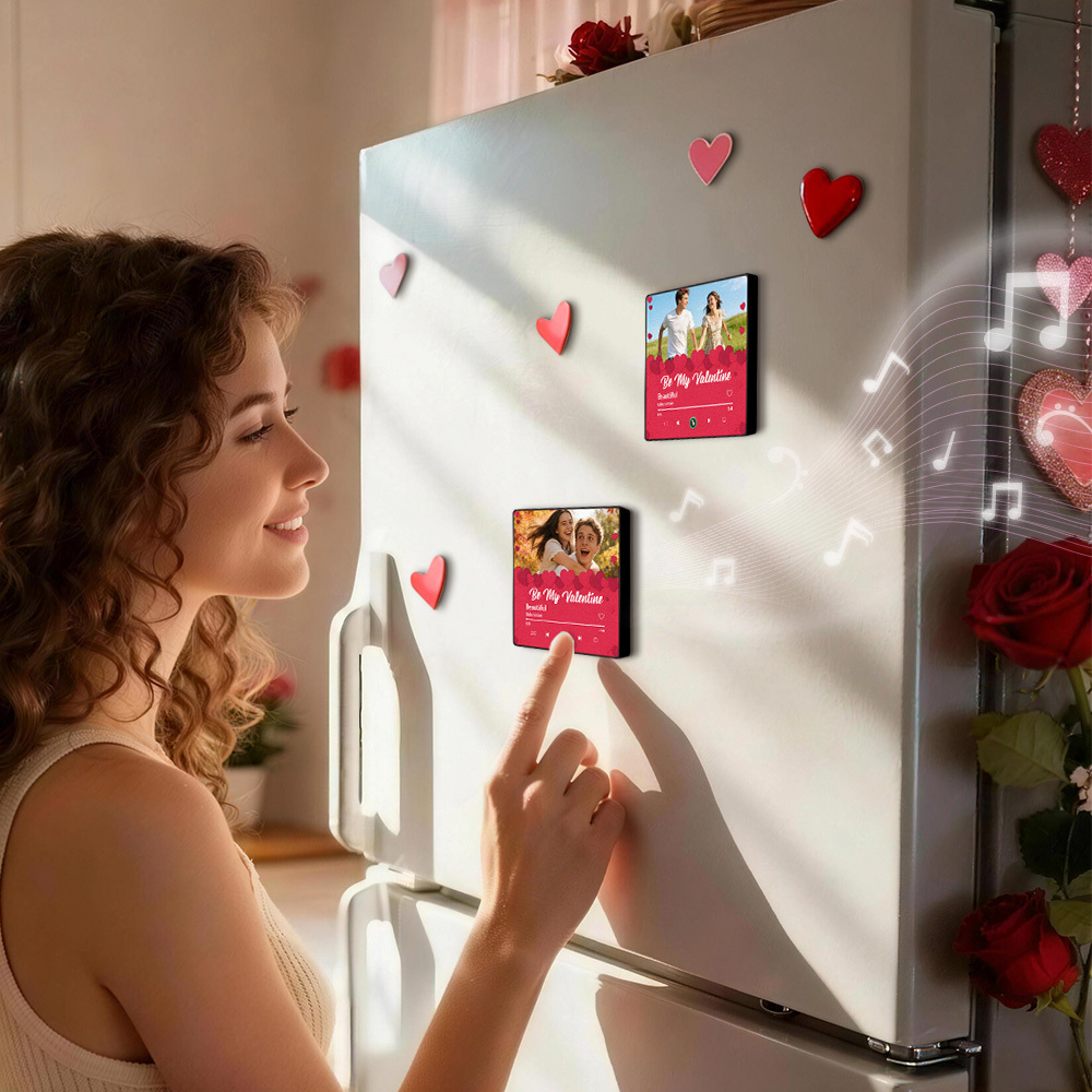 Valentine's Day Custom Photos Heart Glitter Love Music Fridge Magnet Personalized Music Magnet Gift for Her - MyMoonLampAu