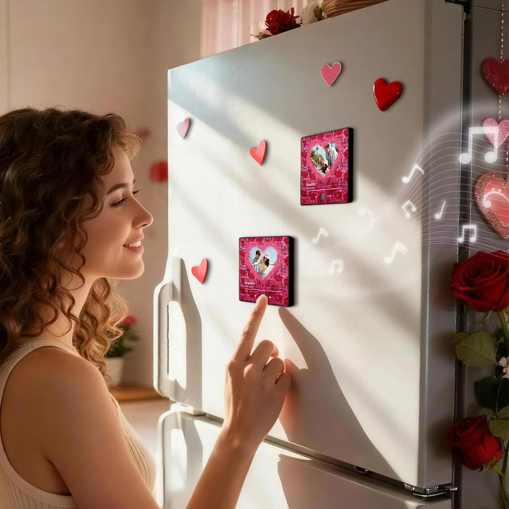 Valentine's Day Custom Photos Heart Glitter Love Music Fridge Magnet Personalized Music Magnet Gift for Her - MyMoonLampAu