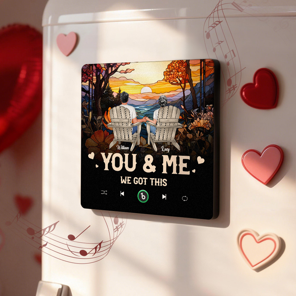 Custom Character and Name Music Fridge Magnet - Sunset Couple Design Personalized Names Frame Gift for Couples - MyMoonLampAu