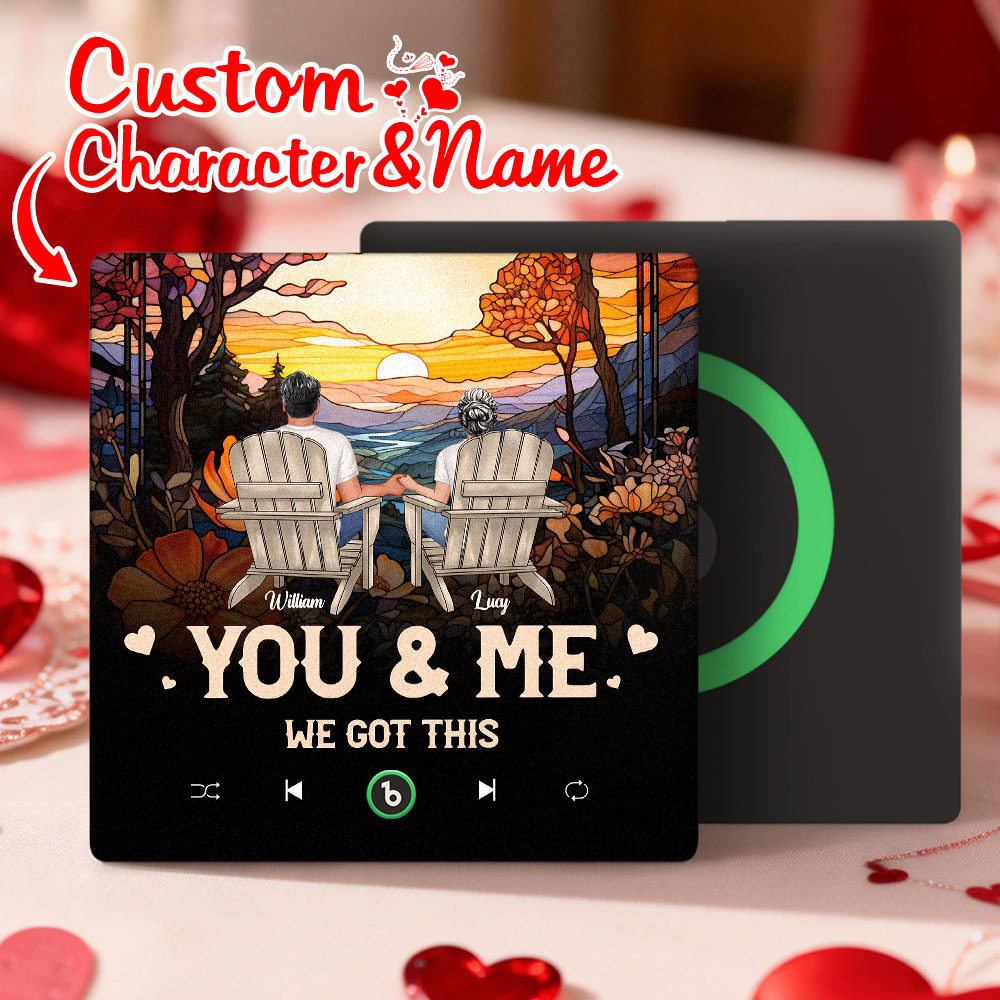 Custom Character and Name Music Fridge Magnet - Sunset Couple Design Personalized Names Frame Gift for Couples - MyMoonLampAu