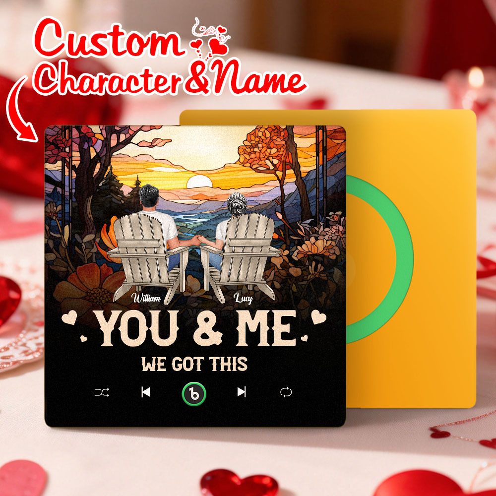 Custom Character and Name Music Fridge Magnet - Sunset Couple Design Personalized Names Frame Gift for Couples - MyMoonLampAu