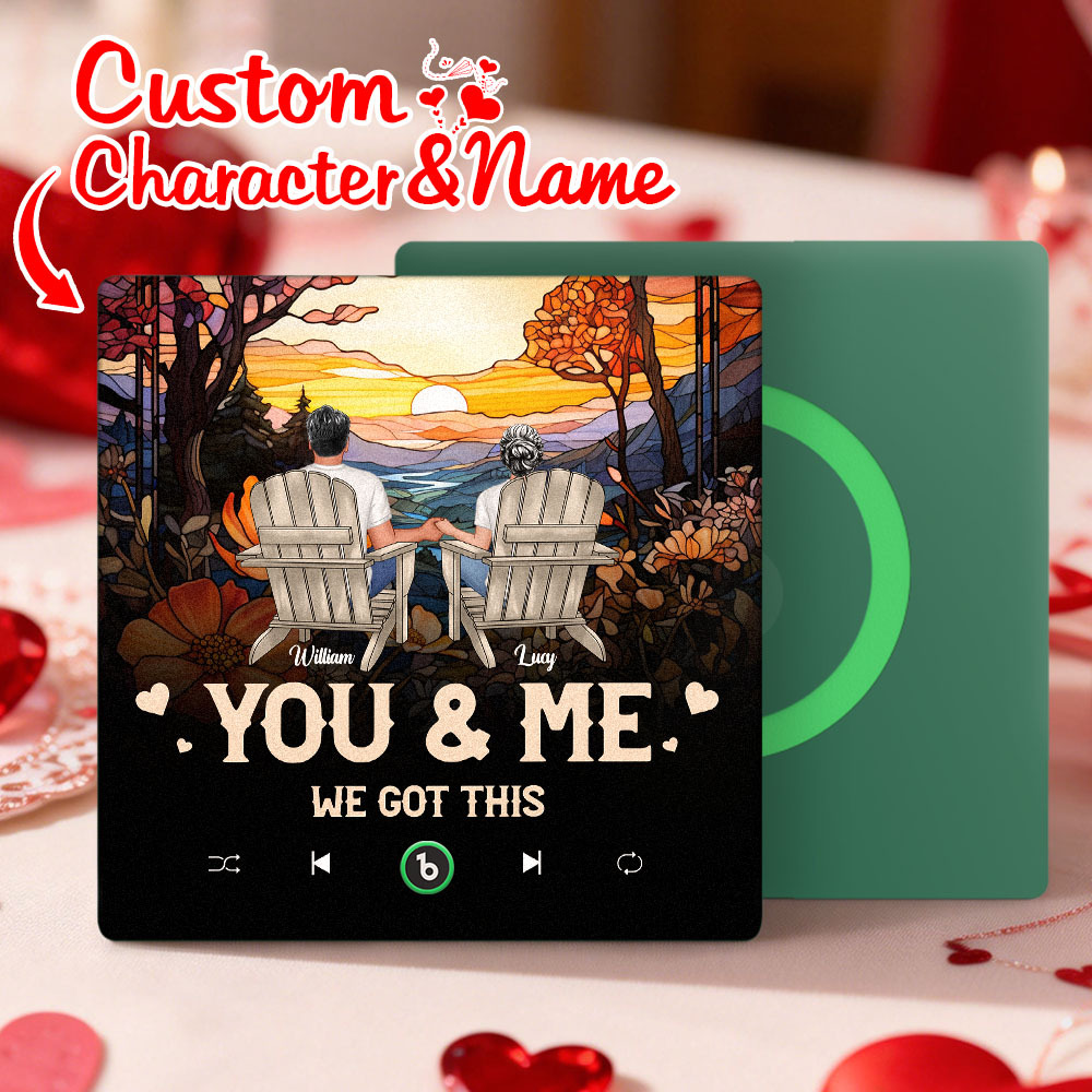 Custom Character and Name Music Fridge Magnet - Sunset Couple Design Personalized Names Frame Gift for Couples - MyMoonLampAu