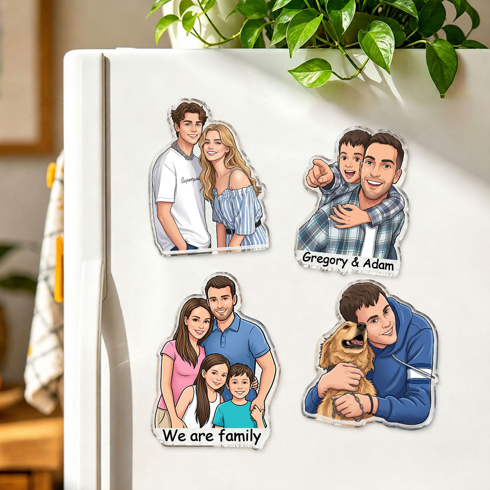 Personalized Portrait From Photo Dad And Kids Magnet: Custom Dad Photo Magnet, Fathers Day Gift For Dad, Gift For Husband, New Dad Gift - MyMoonLampAu