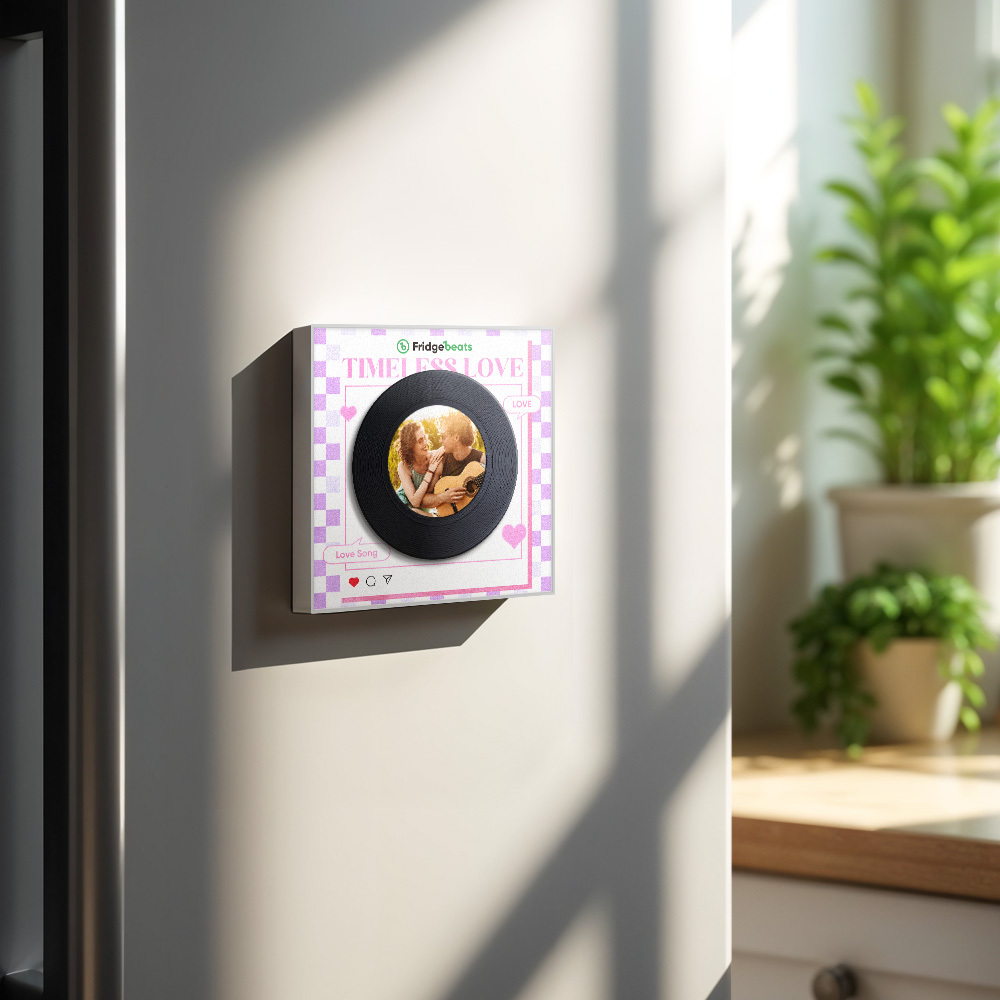 Custom Music And Photo Fridge Magnet Personalized Pink Heart Fridge Magnet Valentine's Day Gift for Couple - MyMoonLampAu