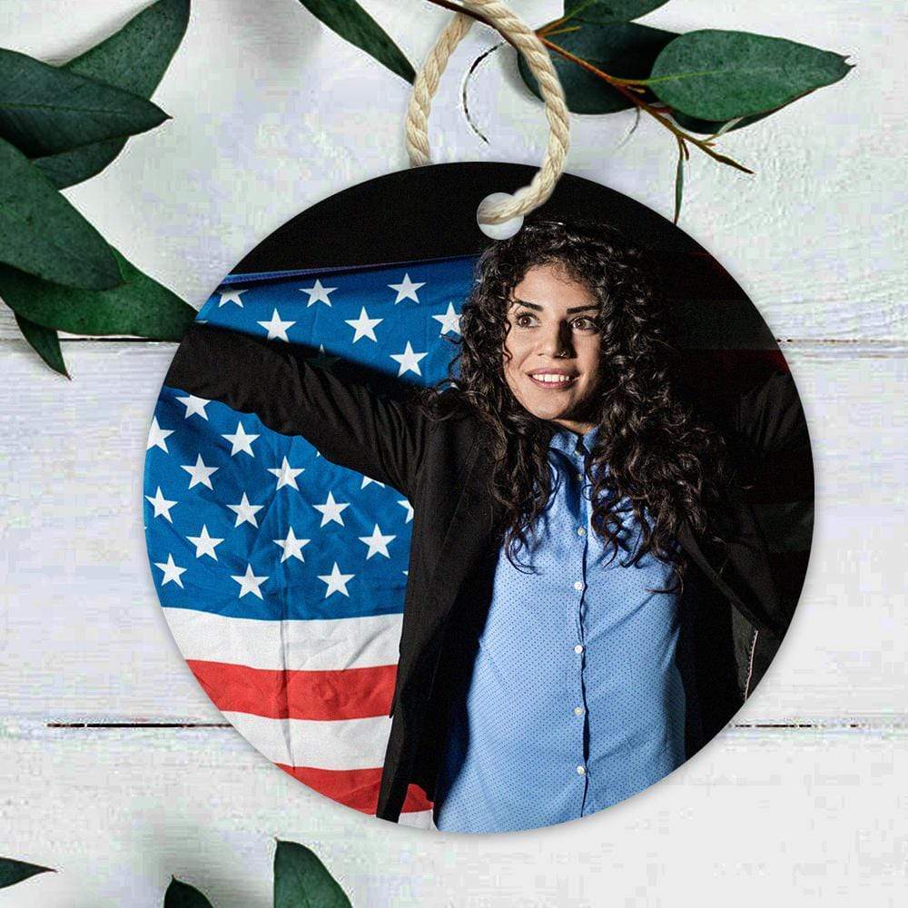 Custom Photo and Text Ornament for Independence Day Christmas Tree Decoration