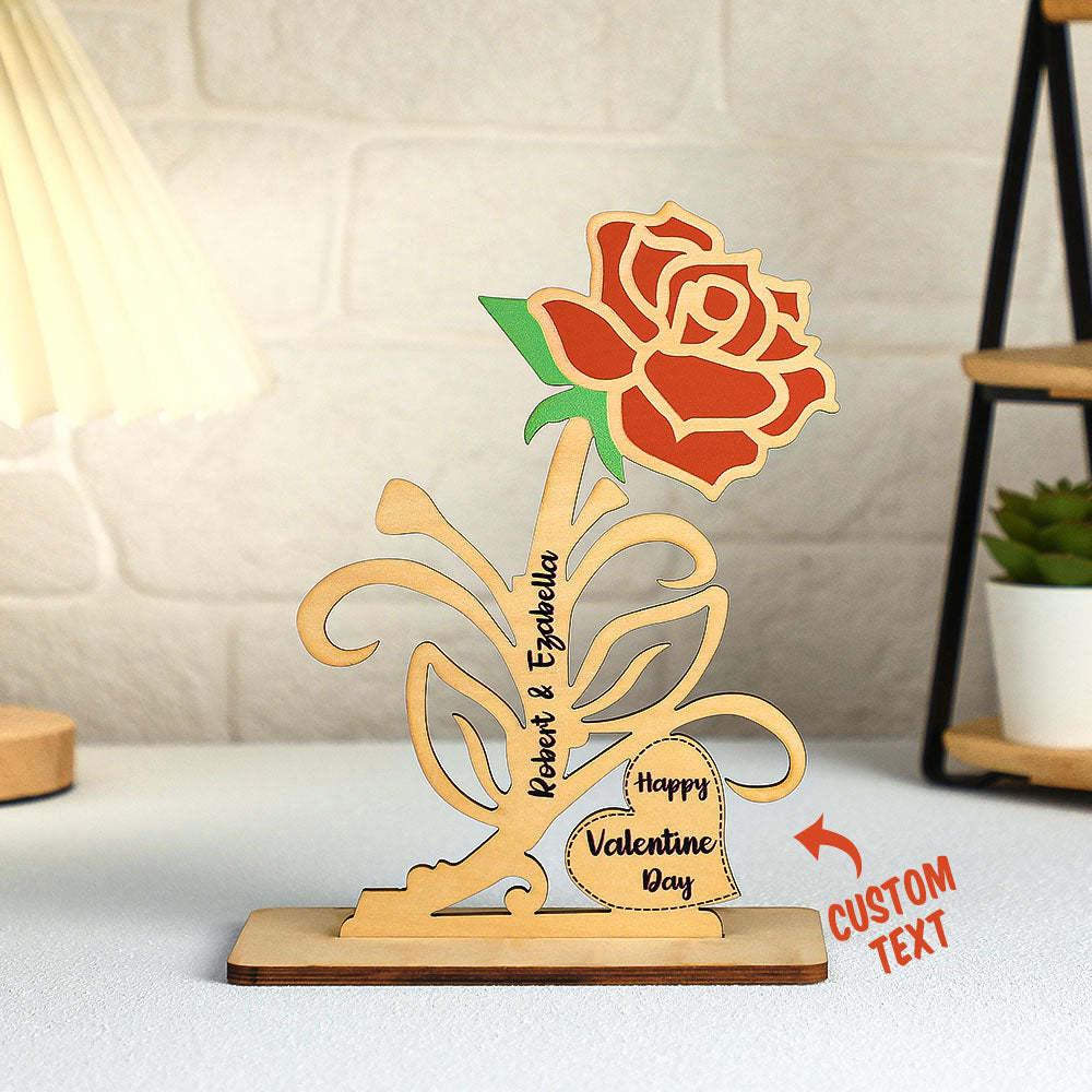 Engravable Rose Wooden Decor Personalized Romantic Flower Valentine's Day Gifts - mymoonlampau