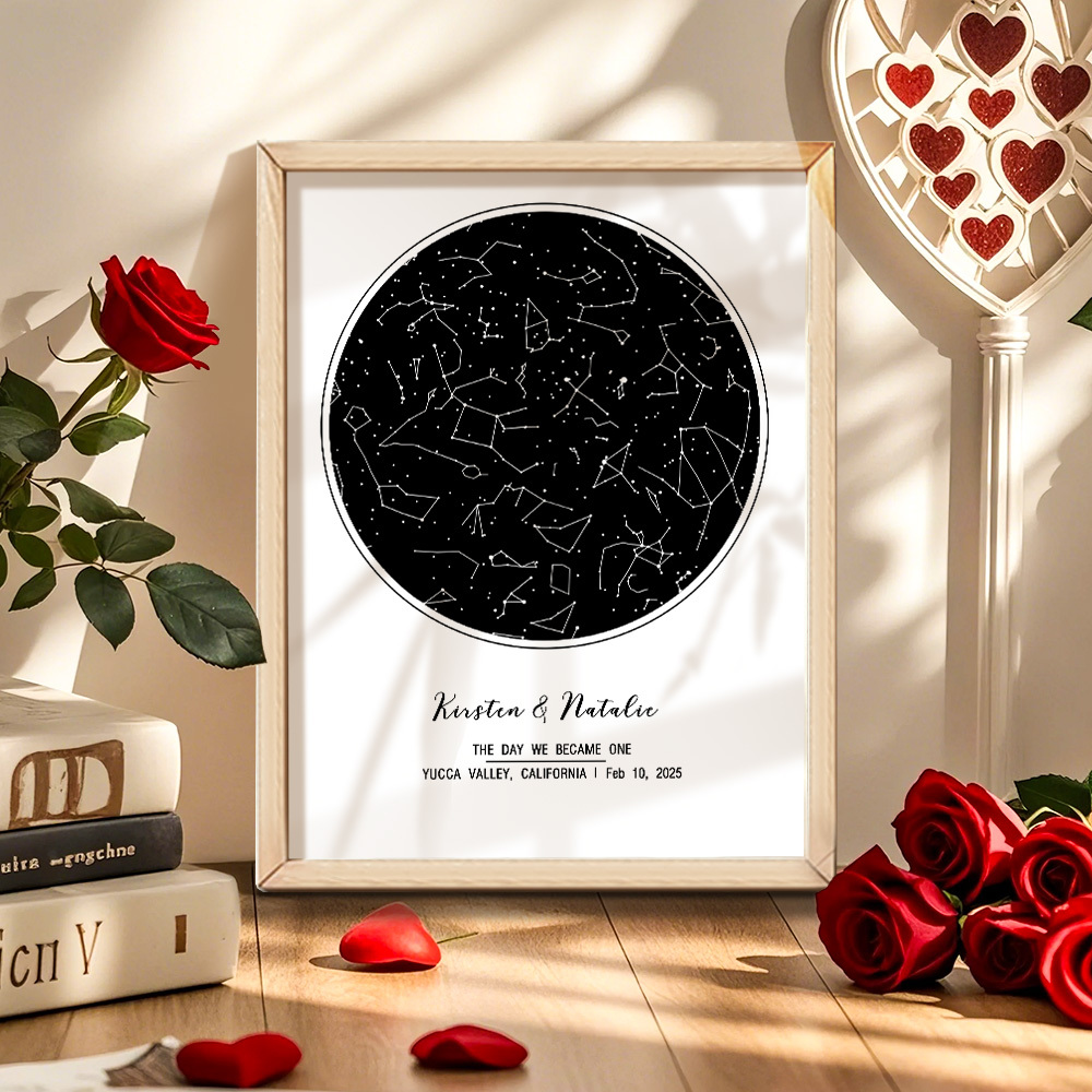Personalized Astrology Frame Custom Name and Date Decoration Painting Wedding Anniversary Gift - MyMoonLampAu