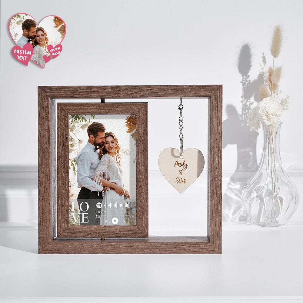 Custom Engraved Rotating Floating Picture Frames Double-Sided For Couple Personalised Engagement Gift - mymoonlampau