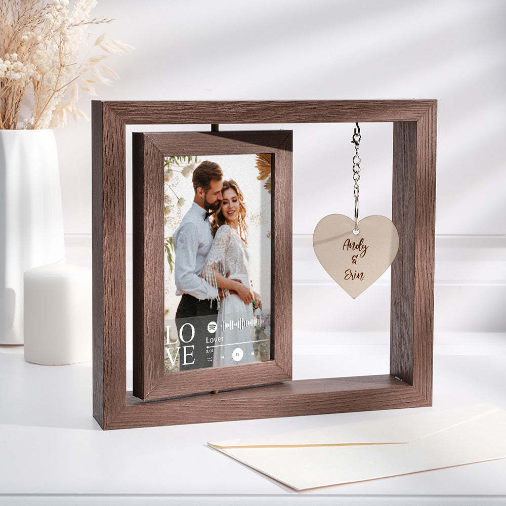 Custom Engraved Rotating Floating Picture Frames Double-Sided For Couple Personalised Engagement Gift - mymoonlampau