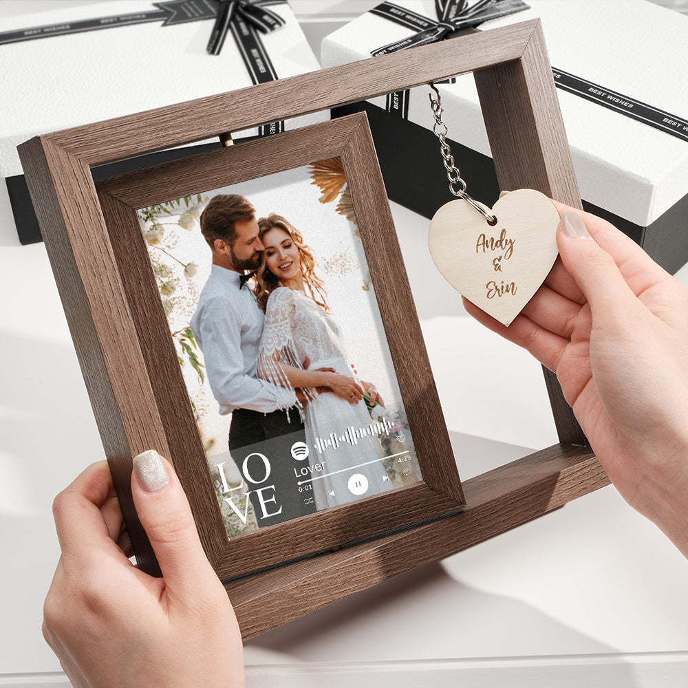 Custom Engraved Rotating Floating Picture Frames Double-Sided For Couple Personalised Engagement Gift - mymoonlampau