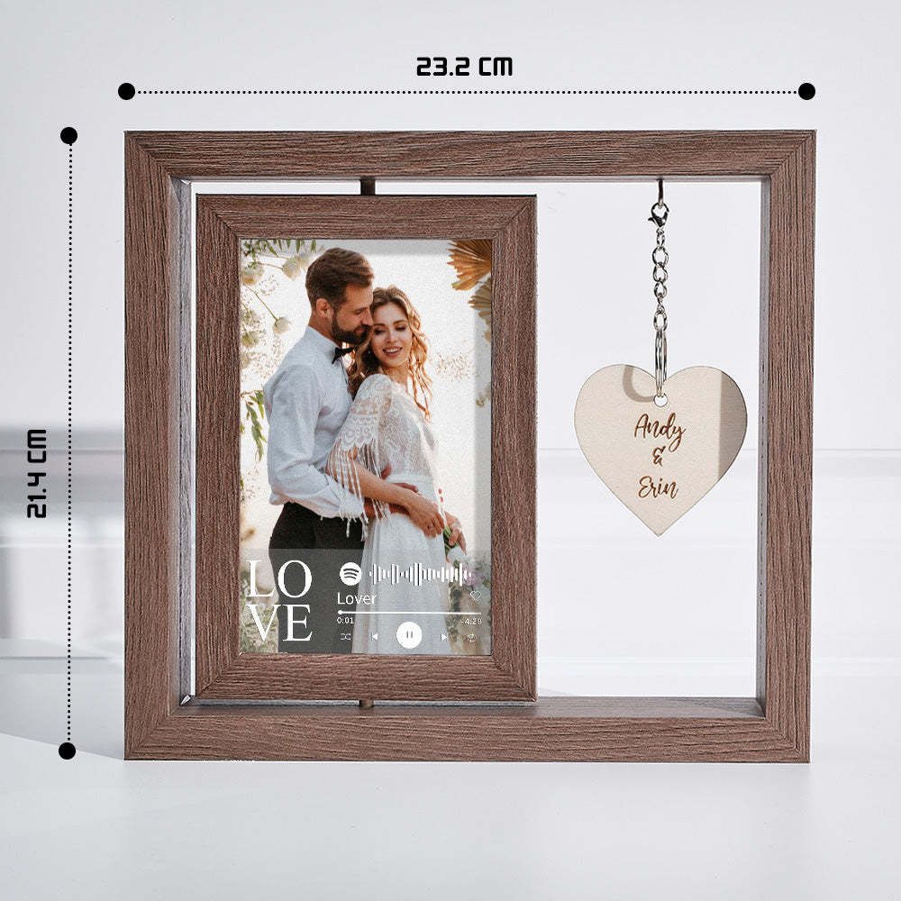 Custom Engraved Rotating Floating Picture Frames Double-Sided For Couple Personalised Engagement Gift - mymoonlampau