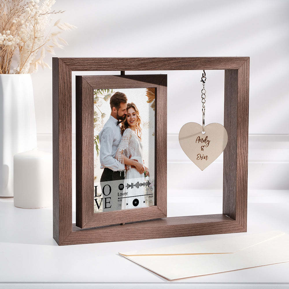 Custom Engraved Rotating Floating Picture Frames Double-Sided For Couple Personalised Engagement Gift - mymoonlampau