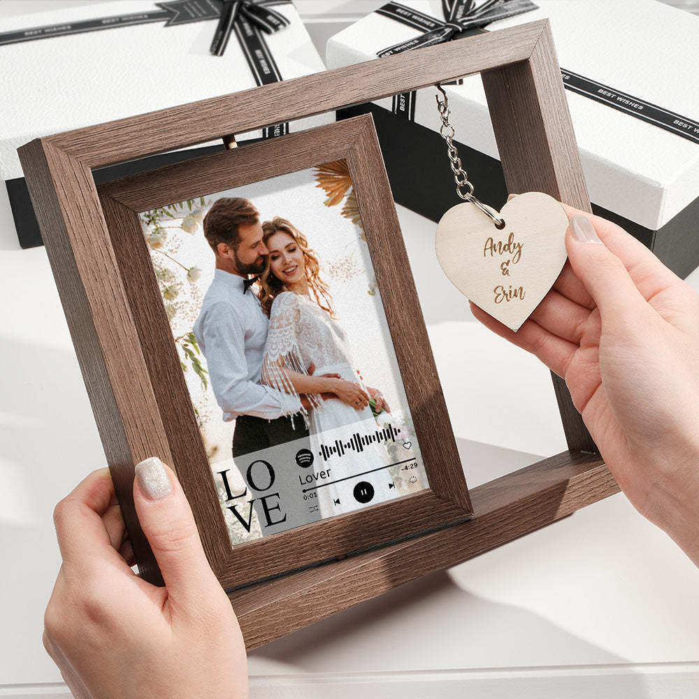 Custom Engraved Rotating Floating Picture Frames Double-Sided For Couple Personalised Engagement Gift - mymoonlampau