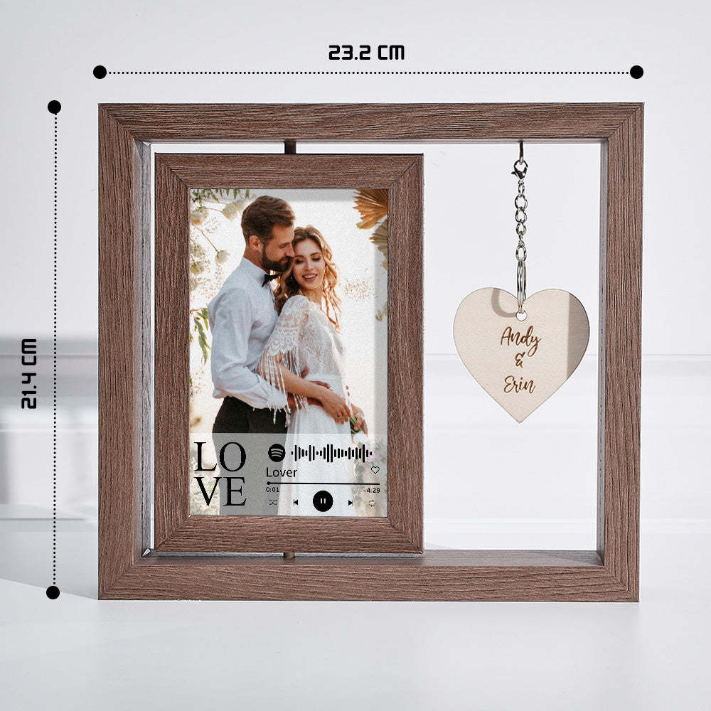 Custom Engraved Rotating Floating Picture Frames Double-Sided For Couple Personalised Engagement Gift - mymoonlampau