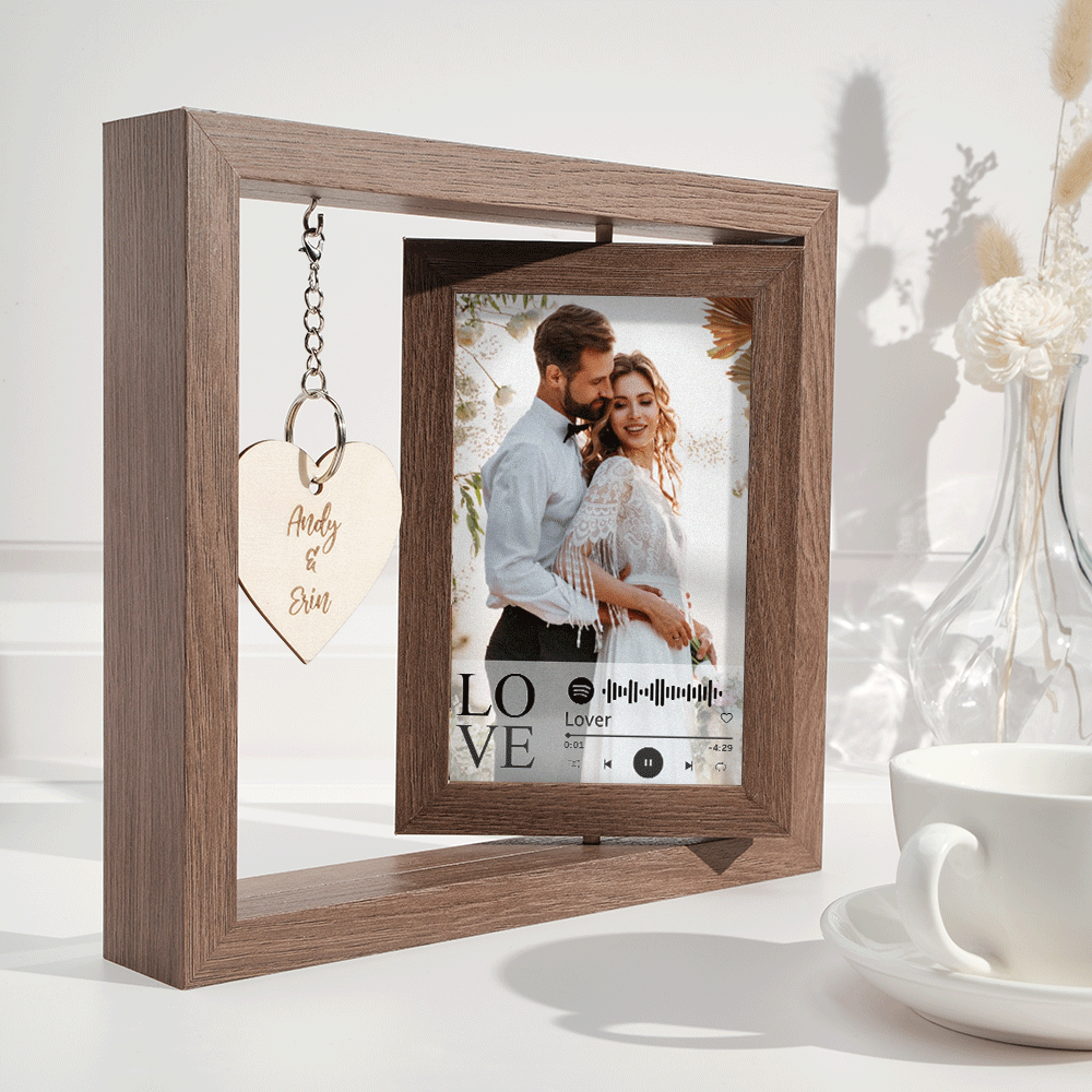 Custom Engraved Rotating Floating Picture Frames Double-Sided For Couple Personalised Engagement Gift - mymoonlampau