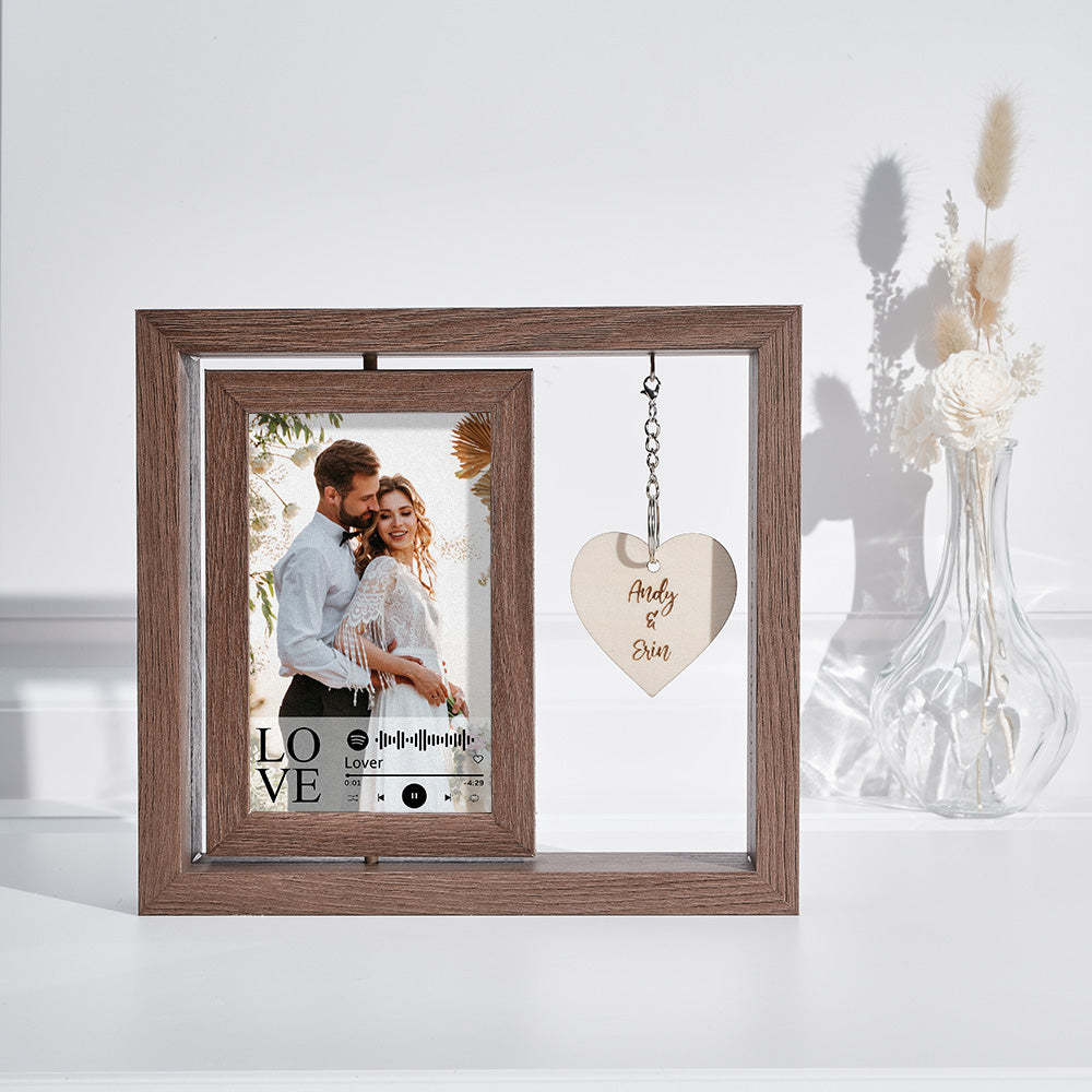 Custom Engraved Rotating Floating Picture Frames Double-Sided For Couple Personalised Engagement Gift - mymoonlampau