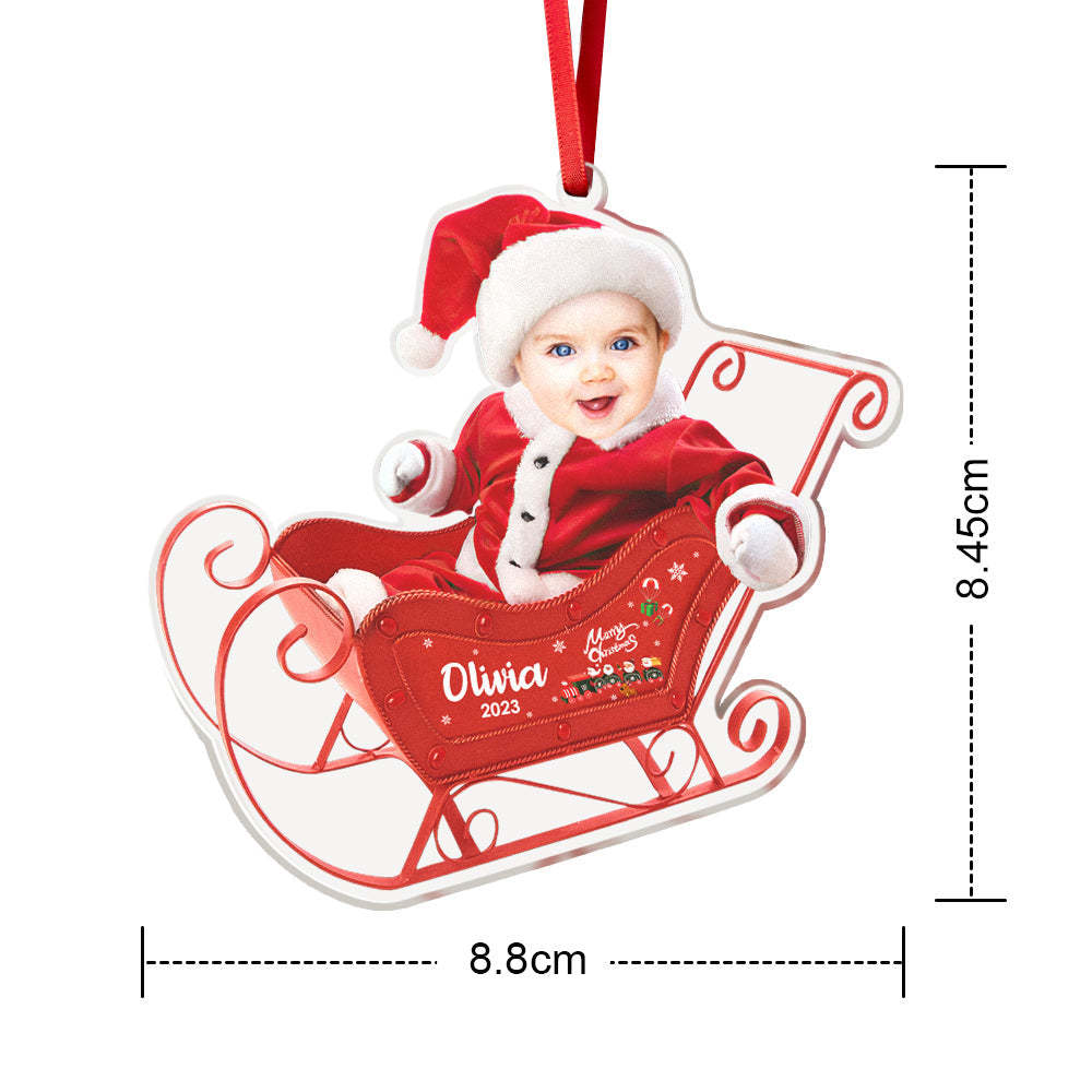 Custom Face Christmas Tree Ornament Baby on Sleigh Christmas Gift - mymoonlampau