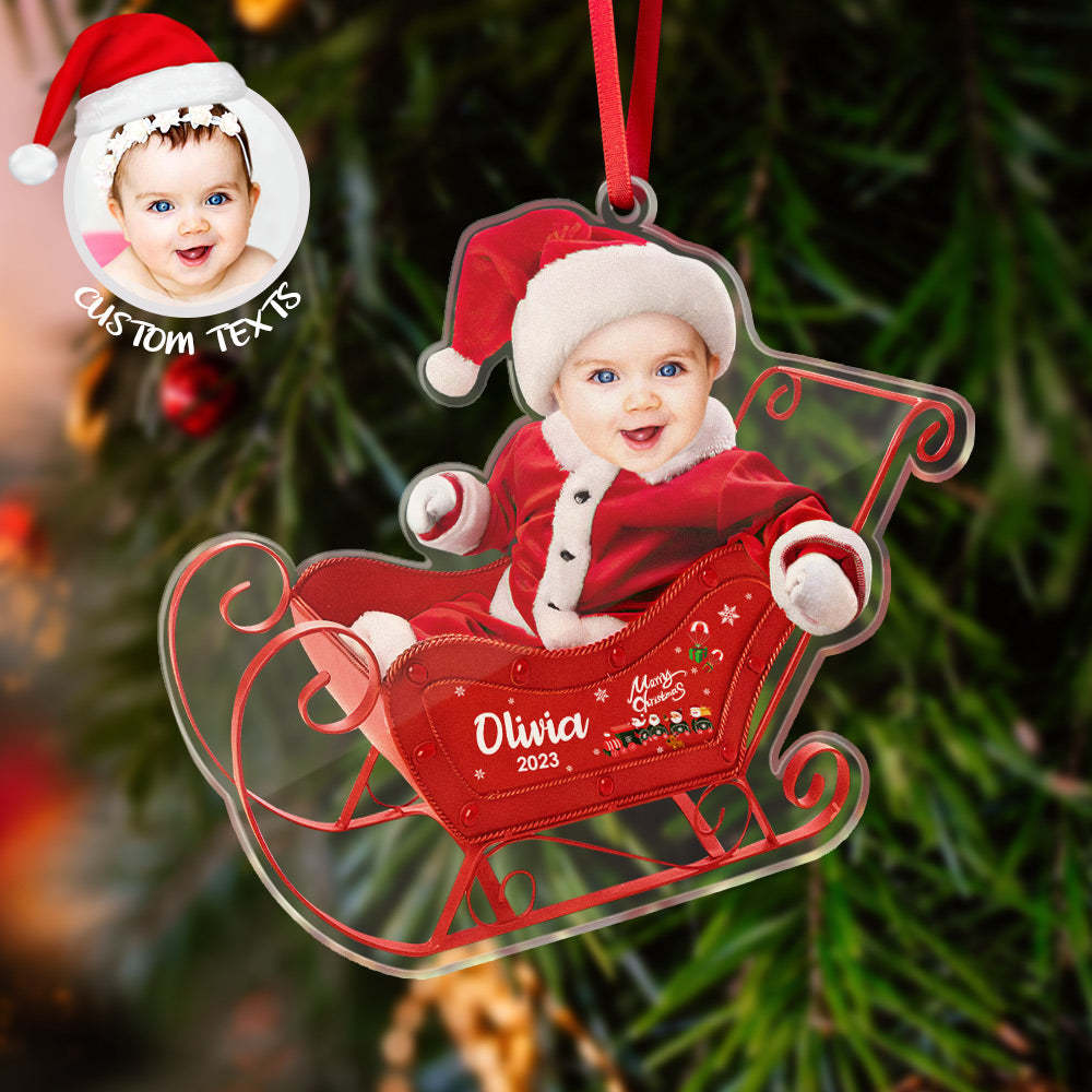 Custom Face Christmas Tree Ornament Baby on Sleigh Christmas Gift - mymoonlampau