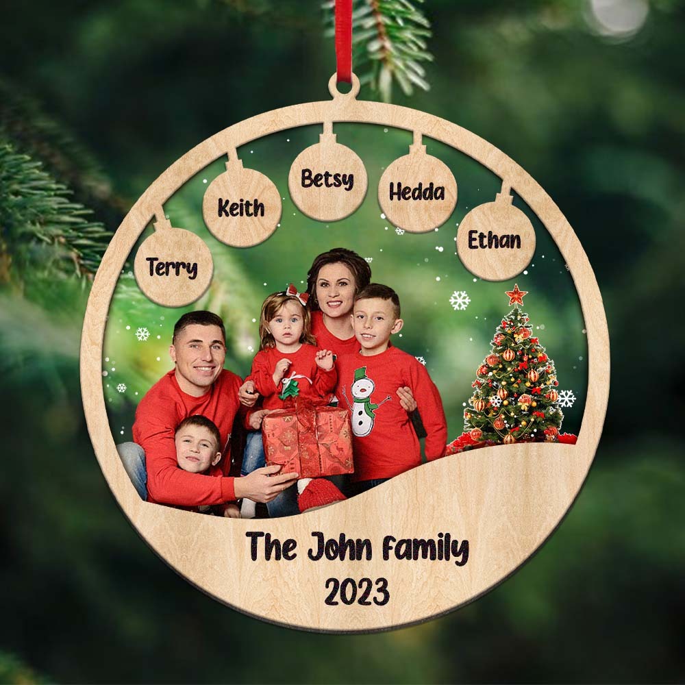 Custom Family Photo and Name Acrylic and Wood Christmas Ornament Christmas Gift - mymoonlampau