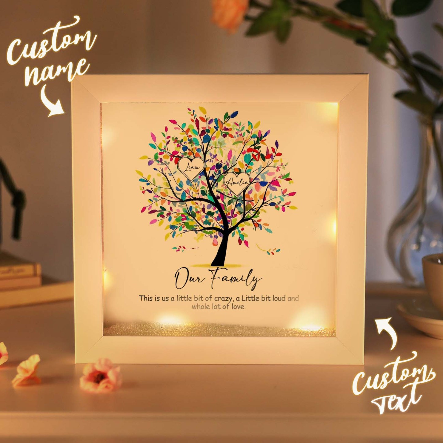 Mother's Day Gift Personalized Family Tree Plaque Decor with Lights Engrave Name Gift for Mom - MyMoonLampAu