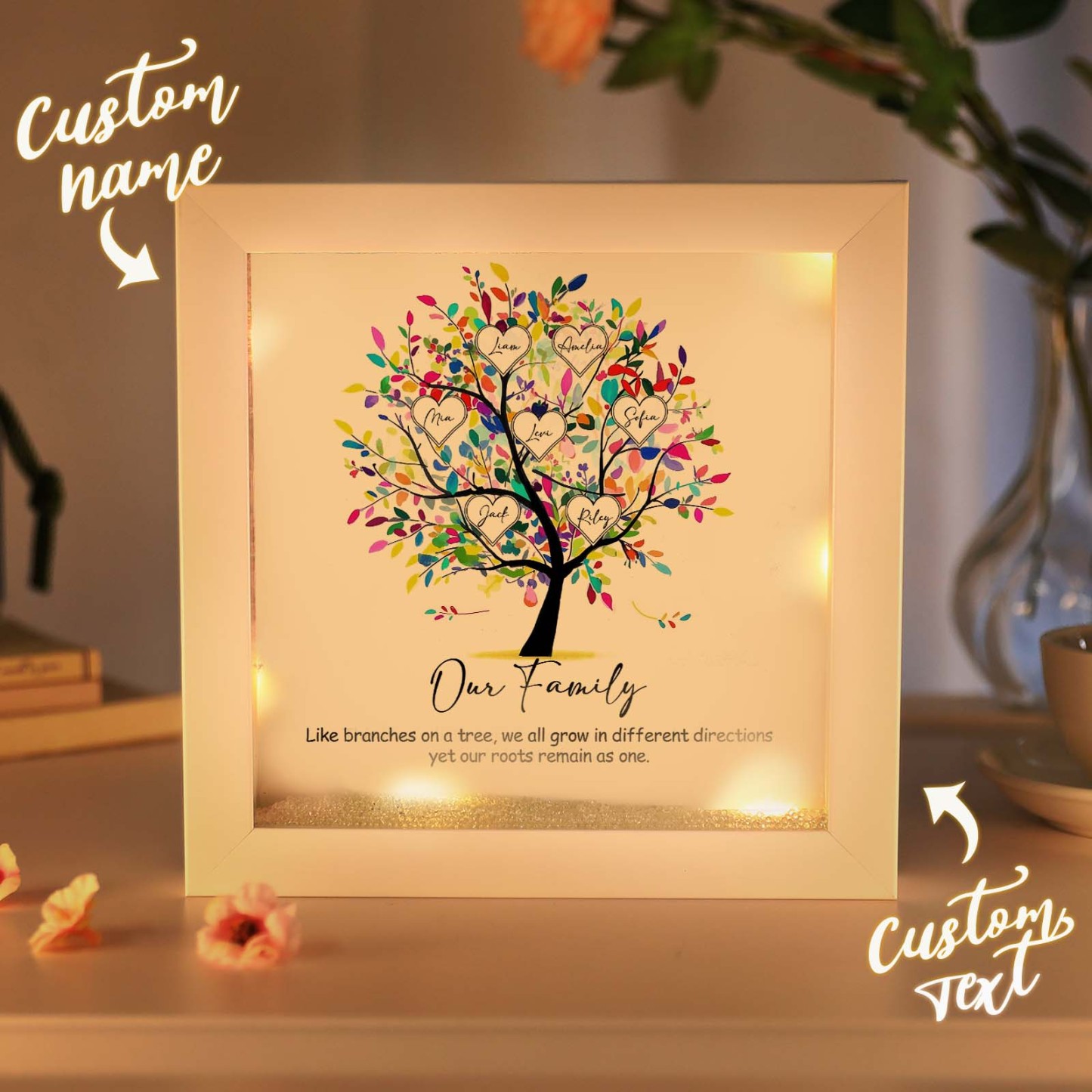 Mother's Day Gift Personalized Family Tree Plaque Decor with Lights Engrave Name Gift for Mom - MyMoonLampAu