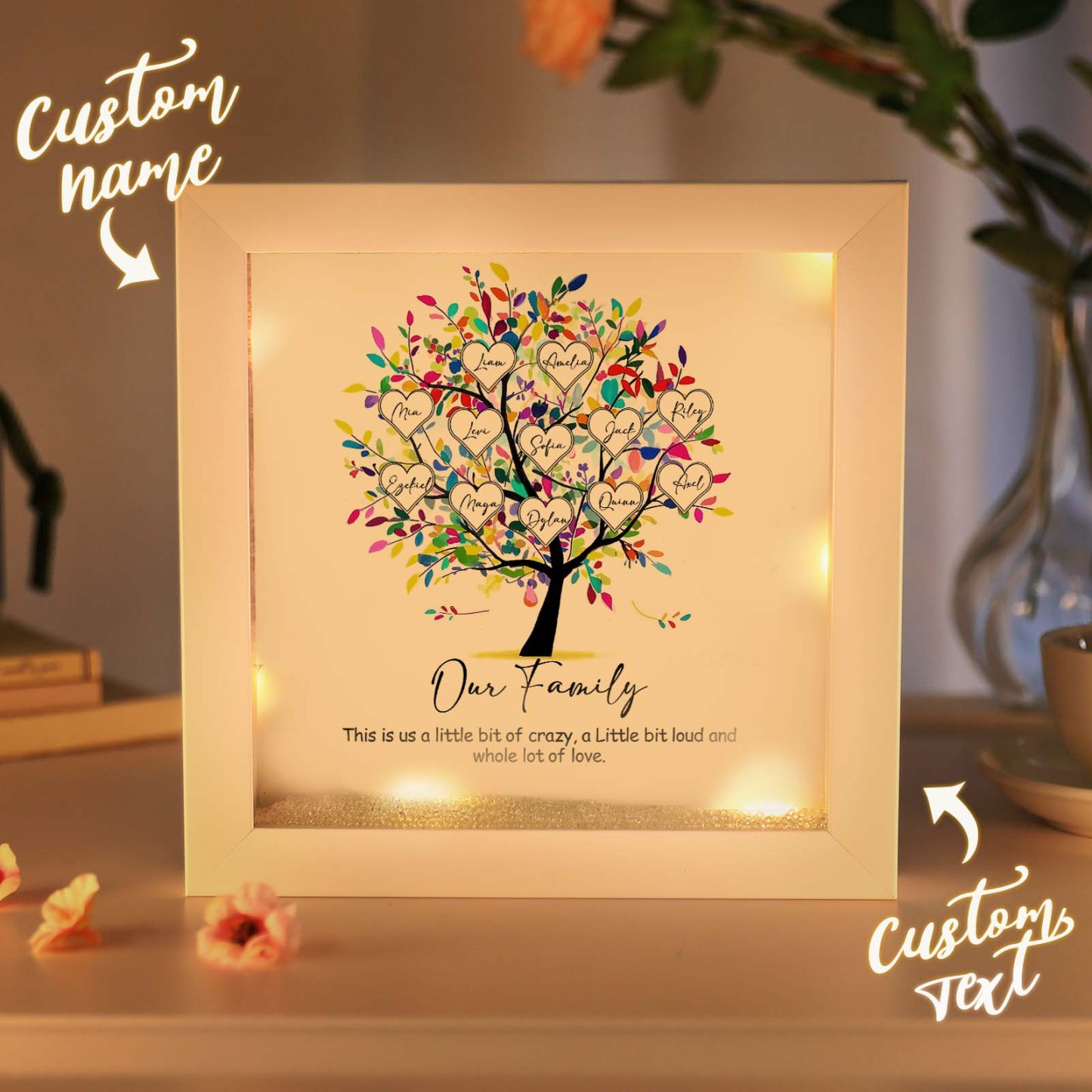 Mother's Day Gift Personalized Family Tree Plaque Decor with Lights Engrave Name Gift for Mom - MyMoonLampAu