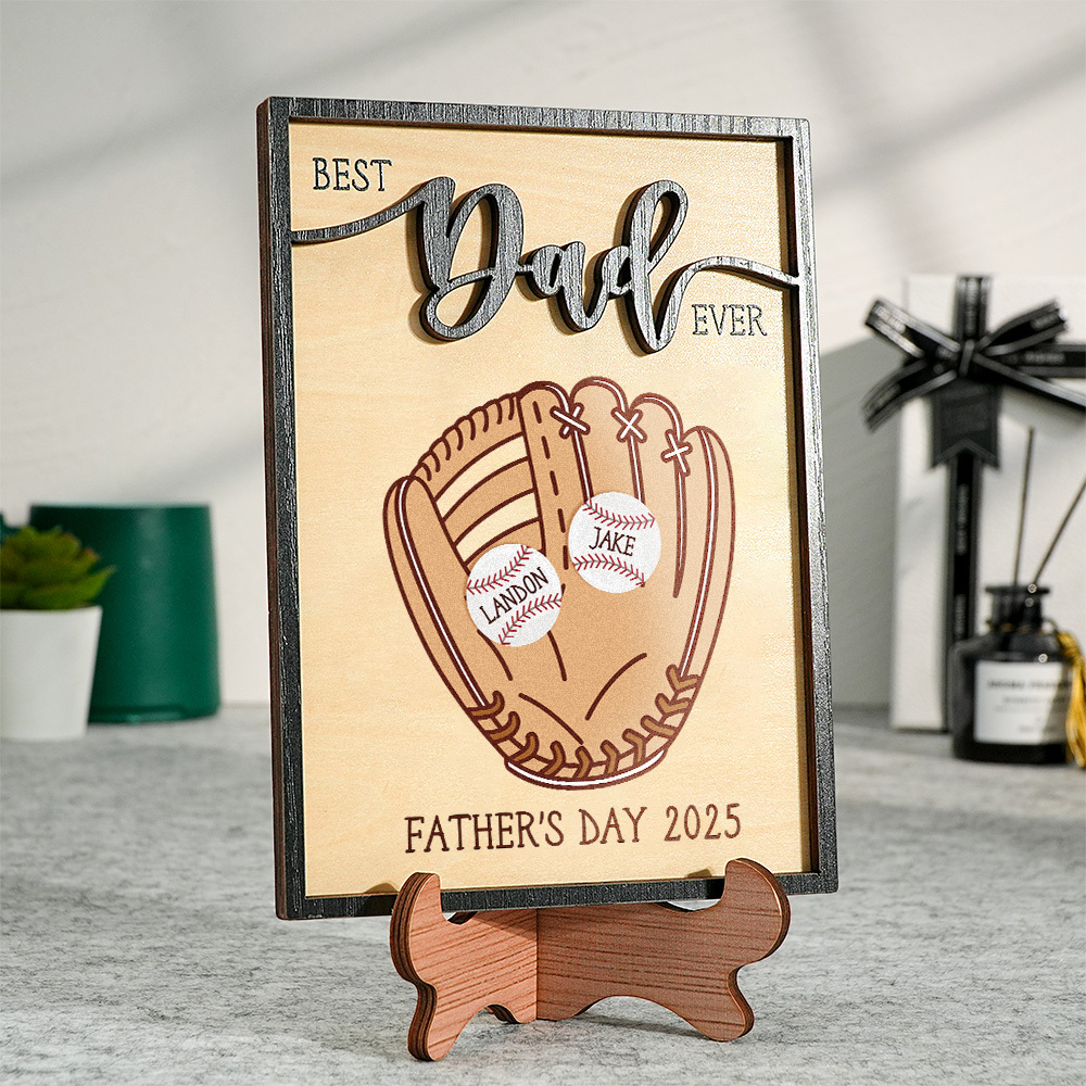 Father's Day Gift Custom Engraved Wooden Baseball Plaque Decor with Stand Personalized Memorabilia Gift For Dad - MyMoonLampAu