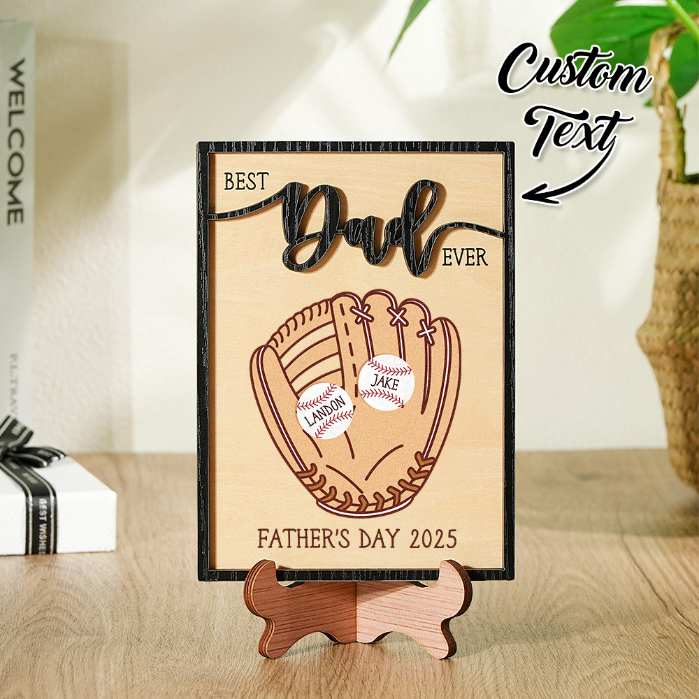 Father's Day Gift Custom Engraved Wooden Baseball Plaque Decor with Stand Personalized Memorabilia Gift For Dad - MyMoonLampAu