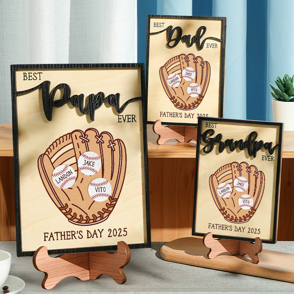 Father's Day Gift Custom Engraved Wooden Baseball Plaque Decor with Stand Personalized Memorabilia Gift For Dad - MyMoonLampAu