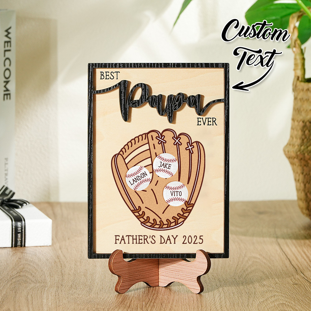 Father's Day Gift Custom Engraved Wooden Baseball Plaque Decor with Stand Personalized Memorabilia Gift For Dad - MyMoonLampAu