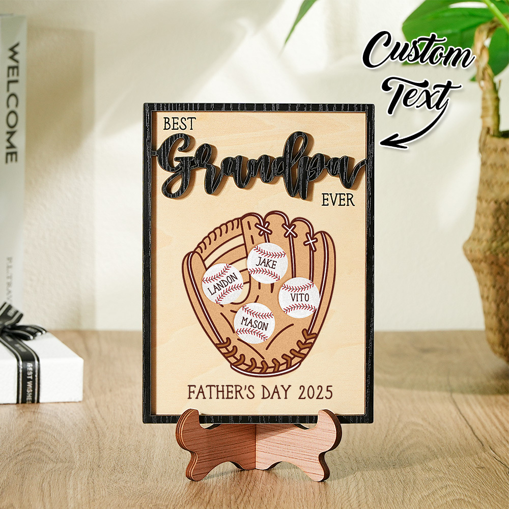 Father's Day Gift Custom Engraved Wooden Baseball Plaque Decor with Stand Personalized Memorabilia Gift For Dad - MyMoonLampAu