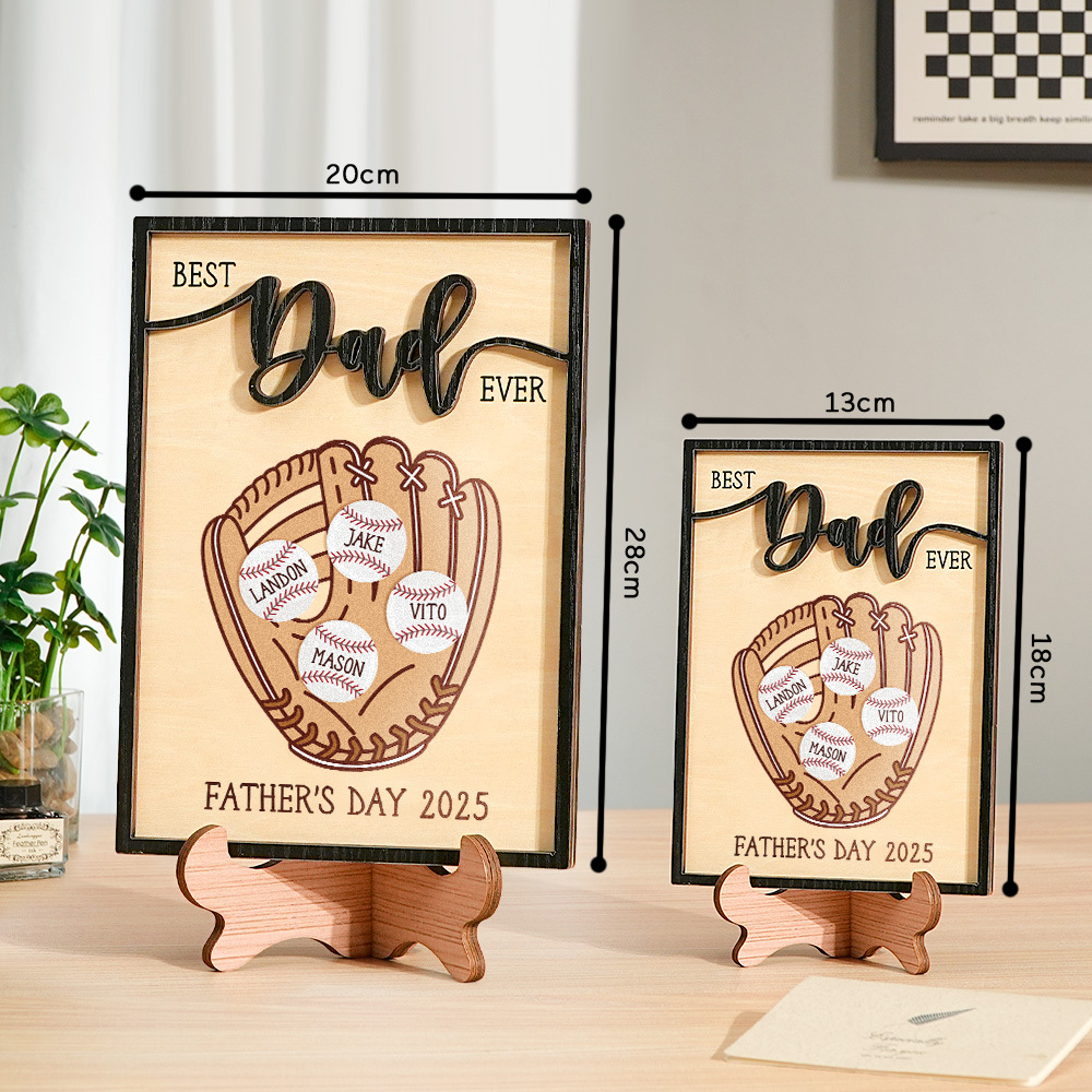 Father's Day Gift Custom Engraved Wooden Baseball Plaque Decor with Stand Personalized Memorabilia Gift For Dad - MyMoonLampAu