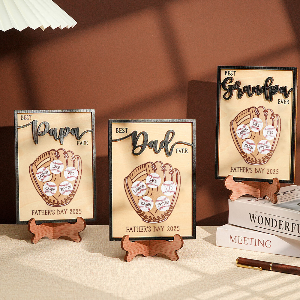 Father's Day Gift Custom Engraved Wooden Baseball Plaque Decor with Stand Personalized Memorabilia Gift For Dad - MyMoonLampAu