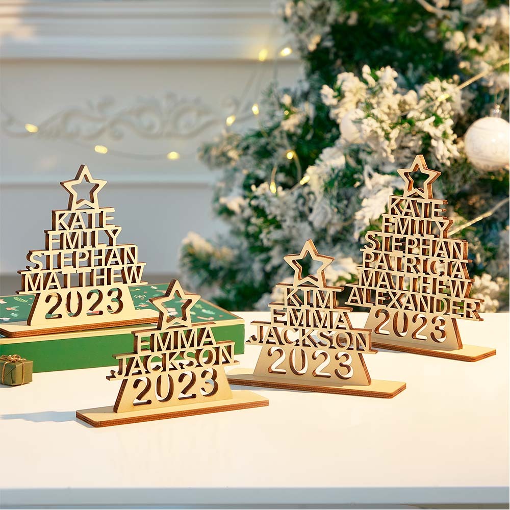 Custom Family Names Christmas Tree Wooden Decor Personalised Warm Gifts For Christmas Day - mymoonlampau