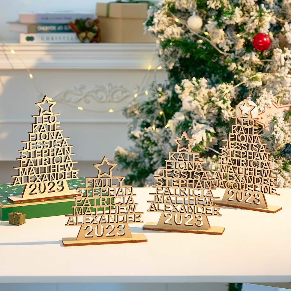 Custom Family Names Christmas Tree Wooden Decor Personalised Warm Gifts For Christmas Day - mymoonlampau