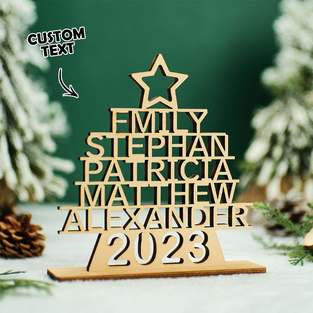 Custom Family Names Christmas Tree Wooden Decor Personalised Warm Gifts For Christmas Day - mymoonlampau