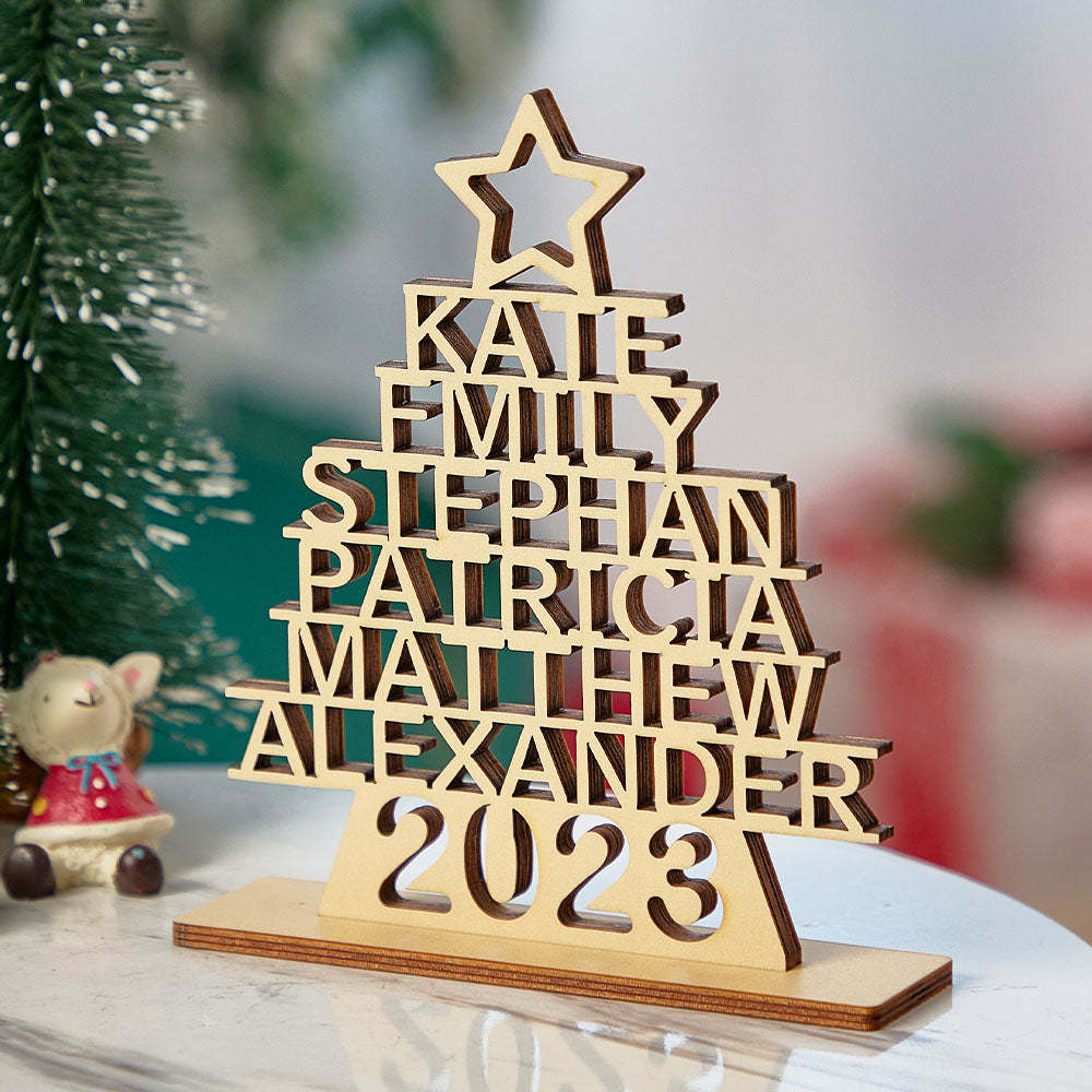 Custom Family Names Christmas Tree Wooden Decor Personalised Warm Gifts For Christmas Day - mymoonlampau