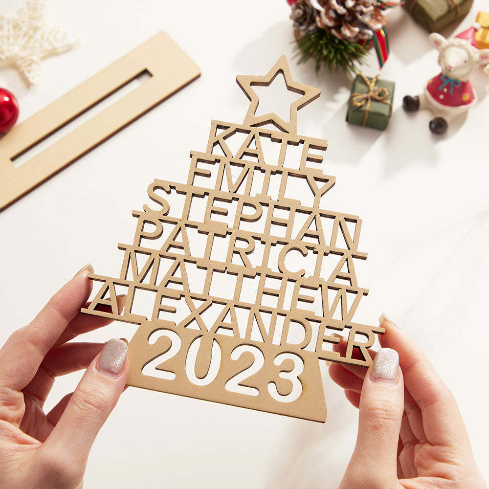 Custom Family Names Christmas Tree Wooden Decor Personalised Warm Gifts For Christmas Day - mymoonlampau