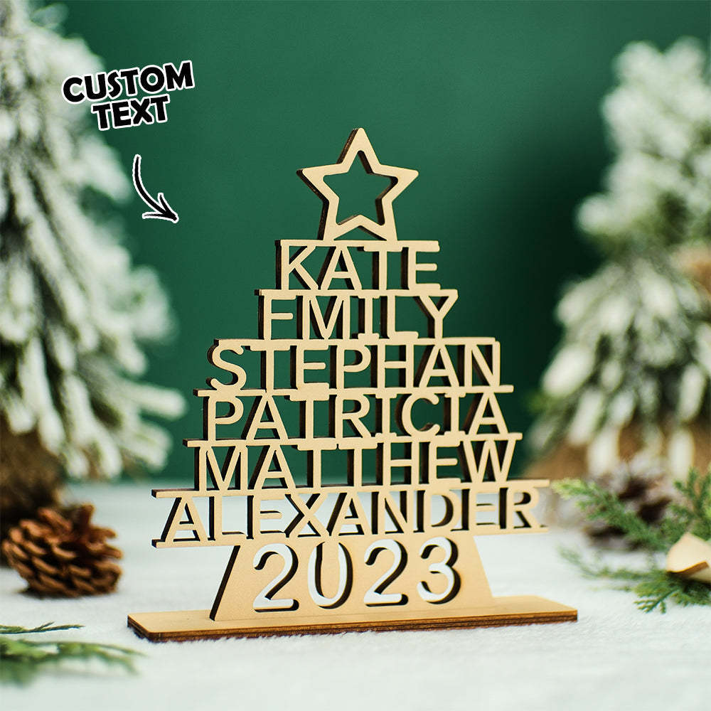 Custom Family Names Christmas Tree Wooden Decor Personalised Warm Gifts For Christmas Day - mymoonlampau