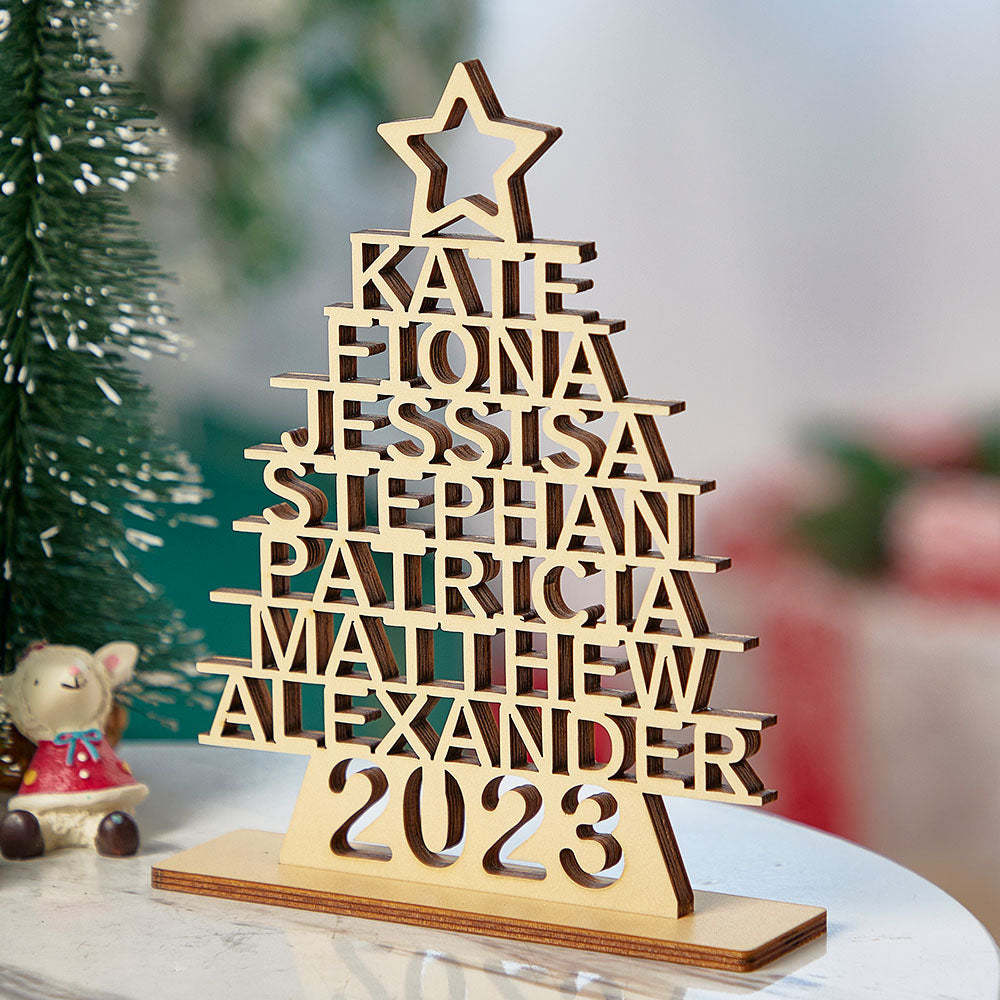 Custom Family Names Christmas Tree Wooden Decor Personalised Warm Gifts For Christmas Day - mymoonlampau